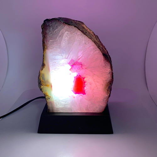 Pink Agate Lamp with Wooden Base