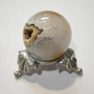 Agate Geode Sphere Natural With Pewter Stand