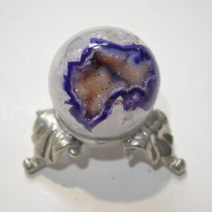 Purple Agate Geode Sphere With Pewter Stand