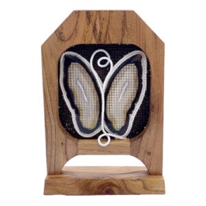 Macrame Natural Brown Agate Butterfly on a Wooden Stand