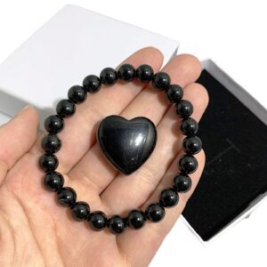 Gift Set Black Obsidian Small Heart and Bracelet