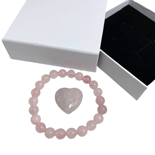 Gift Set Rose Quartz Small Heart and Bracelet