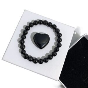 Gift Set Black Obsidian Small Heart and Bracelet