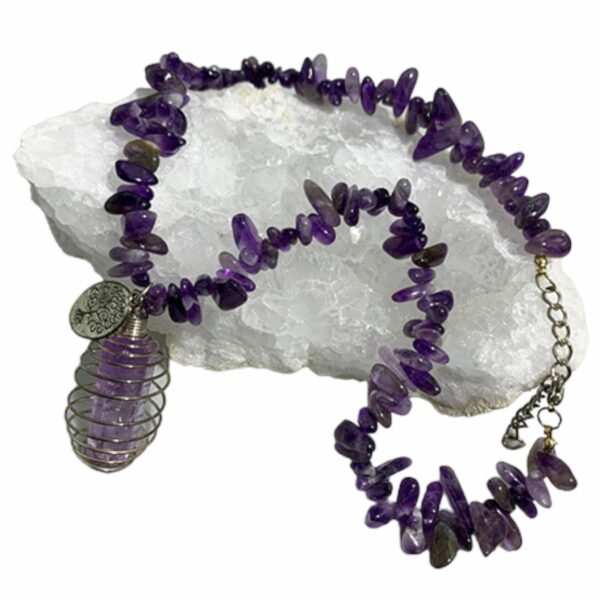 Double Terminated Amethyst Point with a Beaded Amethyst Necklace