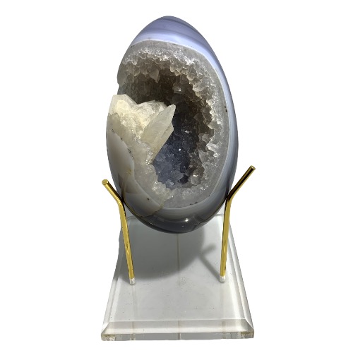 Agate Geode Egg with Calcite Point